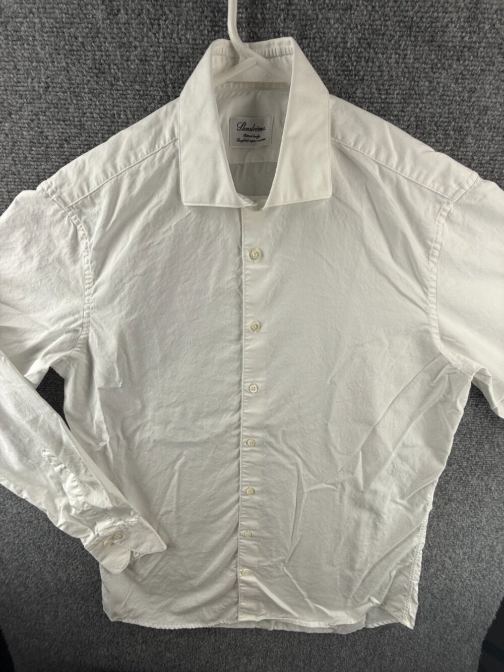 Stenstroms Button Up Shirt Men Twofold Super Cotton Fitted Body White 15.75